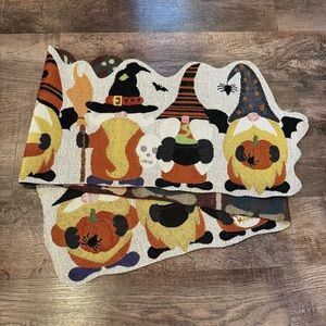 Way to Celebrate Halloween Gnomes Tapestry Table Runner Like New 72 Inches Long